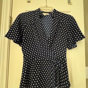 Monteau Navy and White Polka Dot Blouse